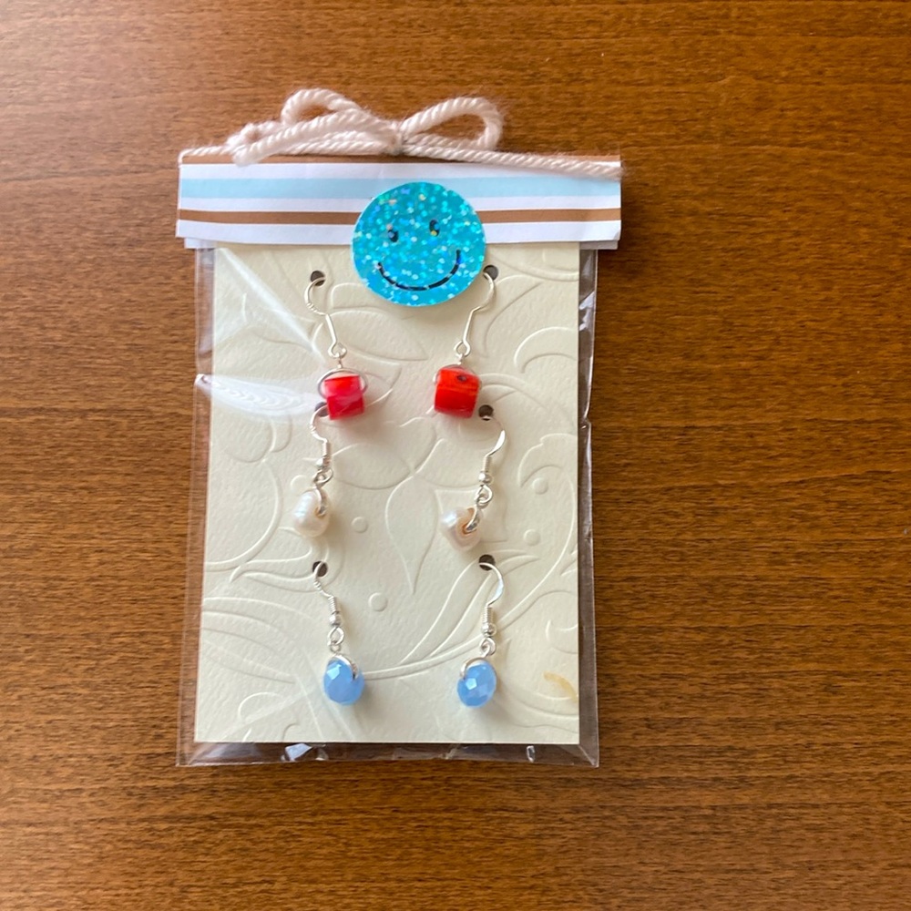 Set of 3 Pairs of Earrings - Red, White & Blue